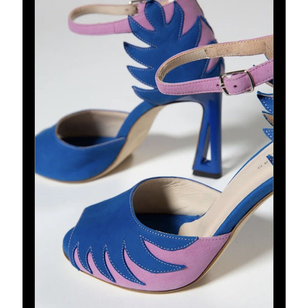 Jerelyn Creado Nolana High heeled sandals Pink Blue Flame Leather Art To Wear 39
