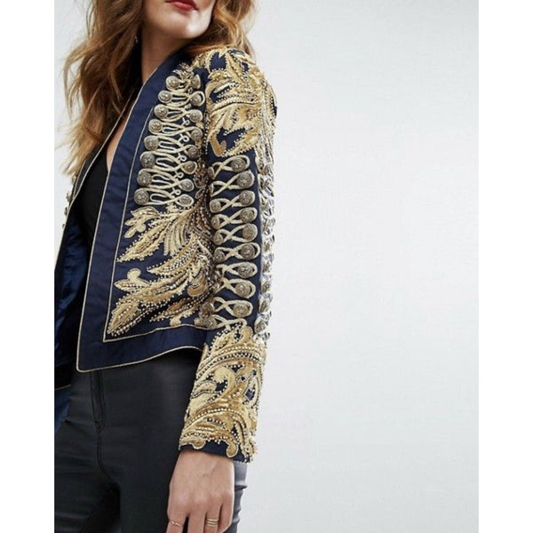 A Star Is Born Embroidered Trophy Jacket Blue Gold Military Band Embellished 8