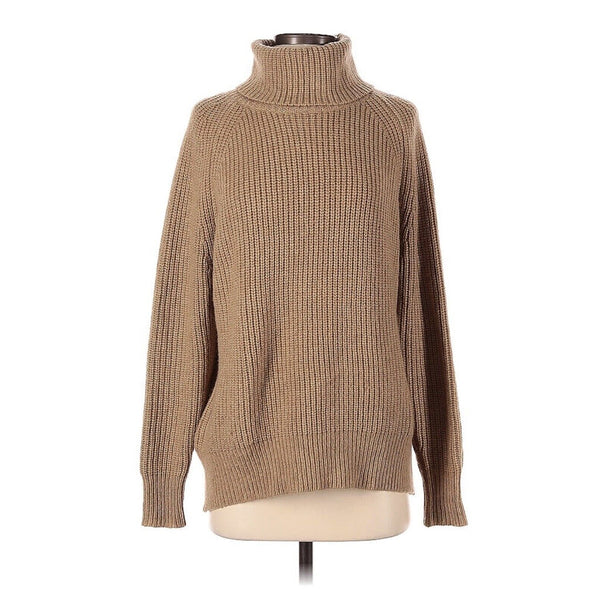 Nili Lotan Anitra Wool Camel Hair Tan Turtleneck Ribbed Sweater, Size XS
