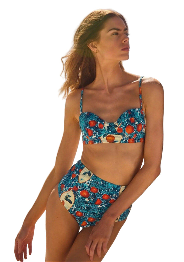 NWT Hunter Bell Women’s Orange Grove Print High Waist Swim Bottoms – Size Small