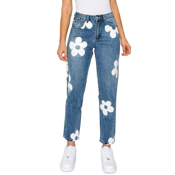 ANGEL KISS Women's High Rise Denim W/ Daisies Five Pocket Jeans Size 25