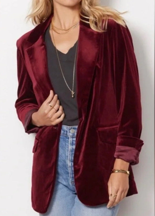 Blank NYC Women's Red Velvet Blazer Classic Single Button Medium