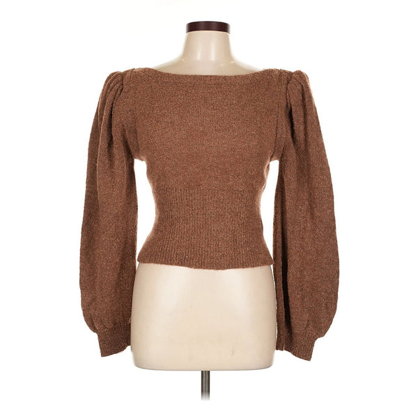 NWT The Westside Women’s Luna Bouclé Wool Blend Knit Sweater – Light Brown – Size Large