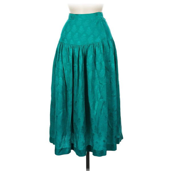 VTG Annalisa Women’s Silk Teal Green Drop Waist Midi Skirt – Size 8