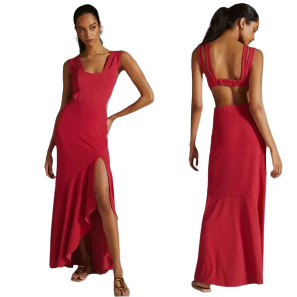 NWT Anthropologie Women's Maeve Red Open-Back Knit Maxi Dress Size Small