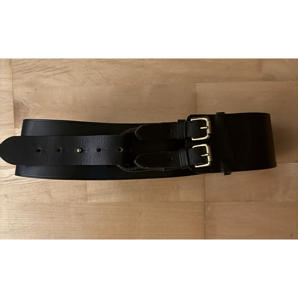 Ralph Lauren Black Leather Equestrian Double Buckle Wide Belt D Ring England S