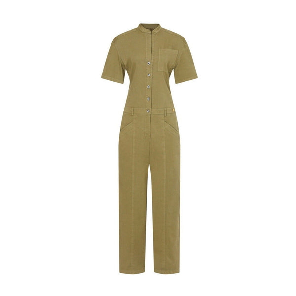 CÂLLAS Women's Kenna Button Down Green Utility Stretch Collar Short Sleeve Jumpsuit Size 36