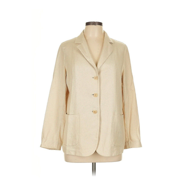 Brioni Women's Cream Knit 3-Button Blazer Jacket, Cotton-Linen Blend, US Size 8 (IT 44)