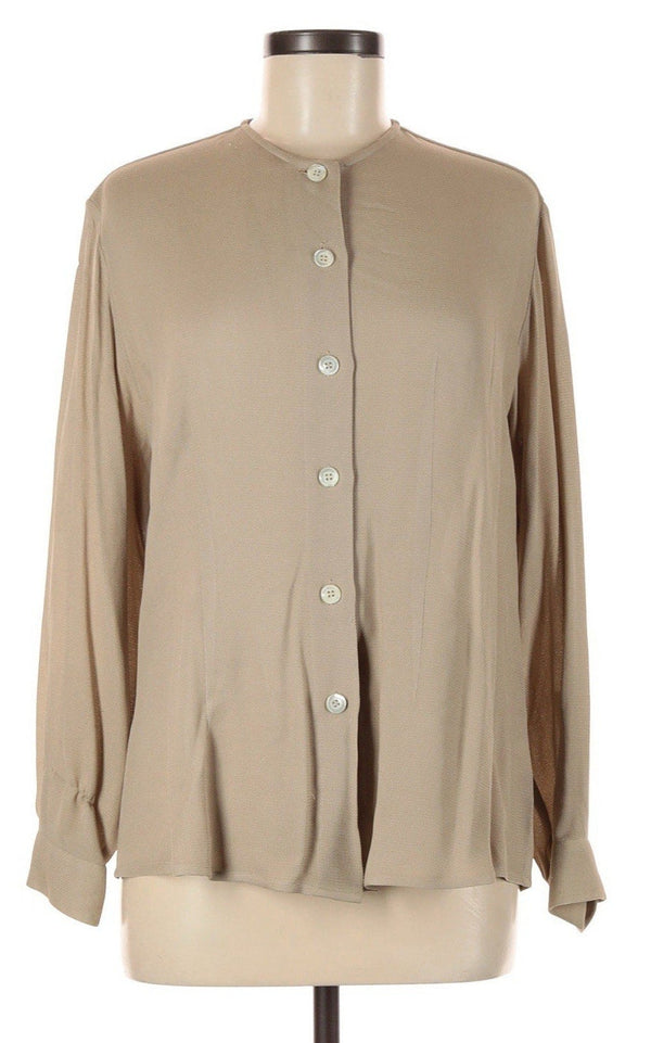 VTG Noidiasolo Women's Knit Silk Collarless Blouse – Beige Tan, Size 44 / Medium