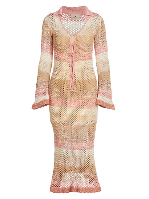 Hannah Artwear Women's Caroline Crochet Sweater Dress Coverup – Pink Striped, Size XS
