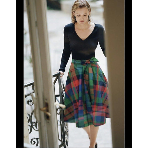 Maeve Anthropologie Plaid Skirt Taffeta Green Red Silk Blend Holiday 4