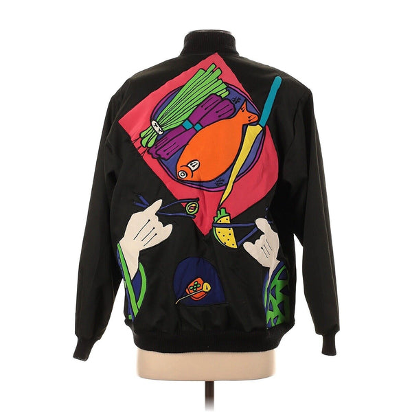 VTG Silk Scapes Botton Bomber Sushi Silk Appliqué Retro Souvenir Small