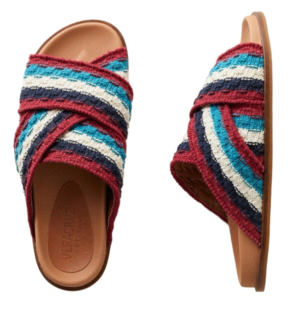 Sundance Ombré Sea Leather Crochet Sandals Red Blue Tan Size 40