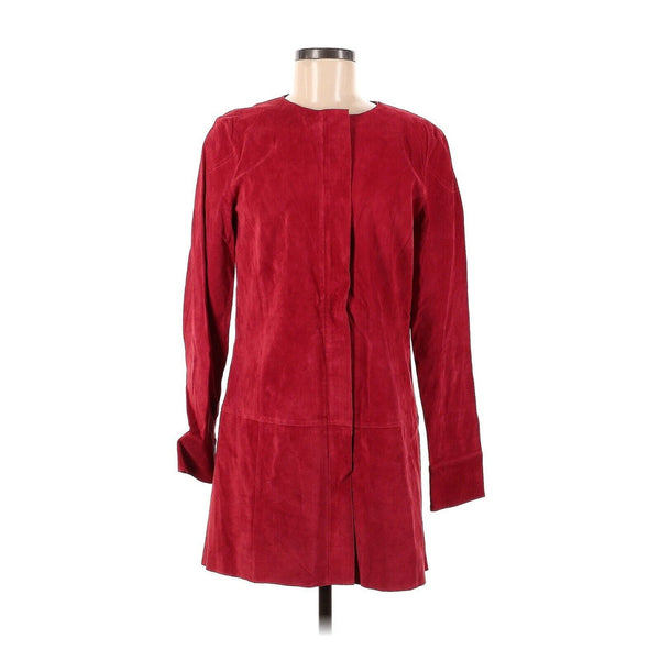 Co & Eddy Red SOFT suede Leather Collarless Tunic Coat 6