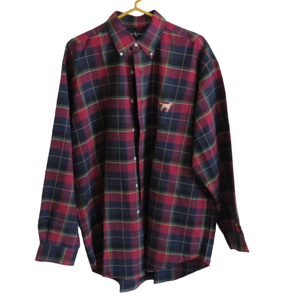 Ralph Lauren Blake classic button down red plaid tartan Golden Retriever dog L