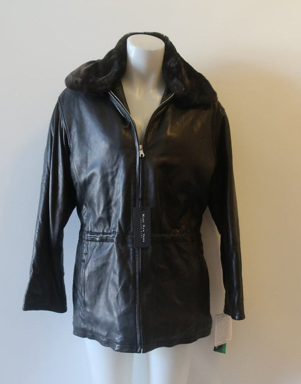 NWT Marc New York Andrew Marc Black Faux Fur Trim Hood Leather Jacket SNWT Women's Marc New York Andrew Marc Black Faux Fur Trim Hood Leather Jacket, Size Small