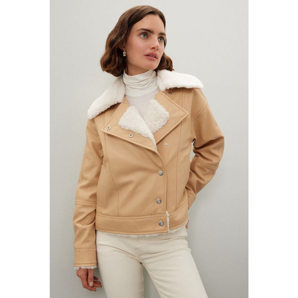 Derek Lam Collective Women's Oversized Shearling Aviator Jacket, Beige, Large, Flawed