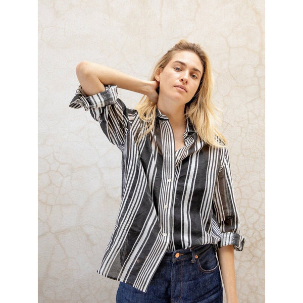 NYMaNE Ethnically Made Cotton Silk Striped Shirt Button Down XS