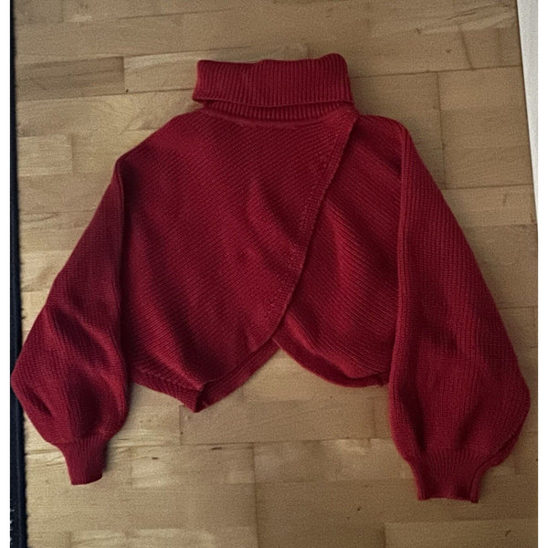 Shein Red Cropped Cross Cross Turtleneck Knit Sweater XL