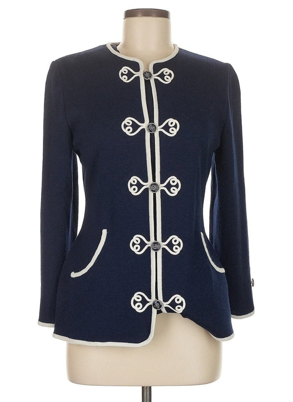VTG Belmonde Women's Wool Blend Navy Blue Frog Close Jacket Blazer Us 8