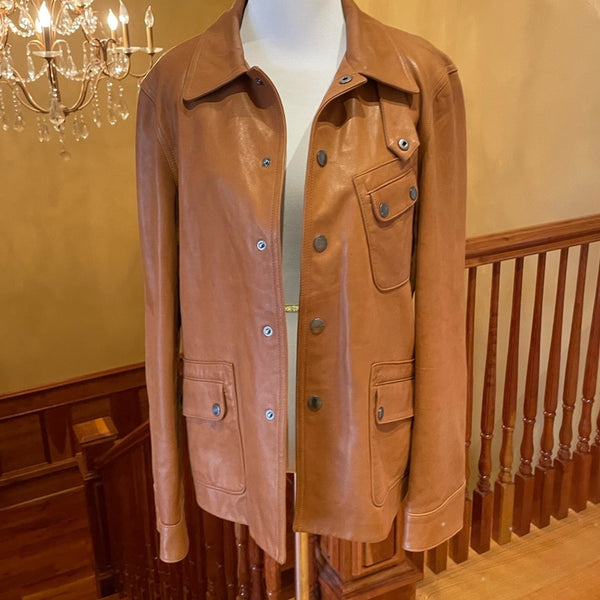 Lauren Ralph Lauren 100% Leather tan brown SOFT equestrian western Jacket large