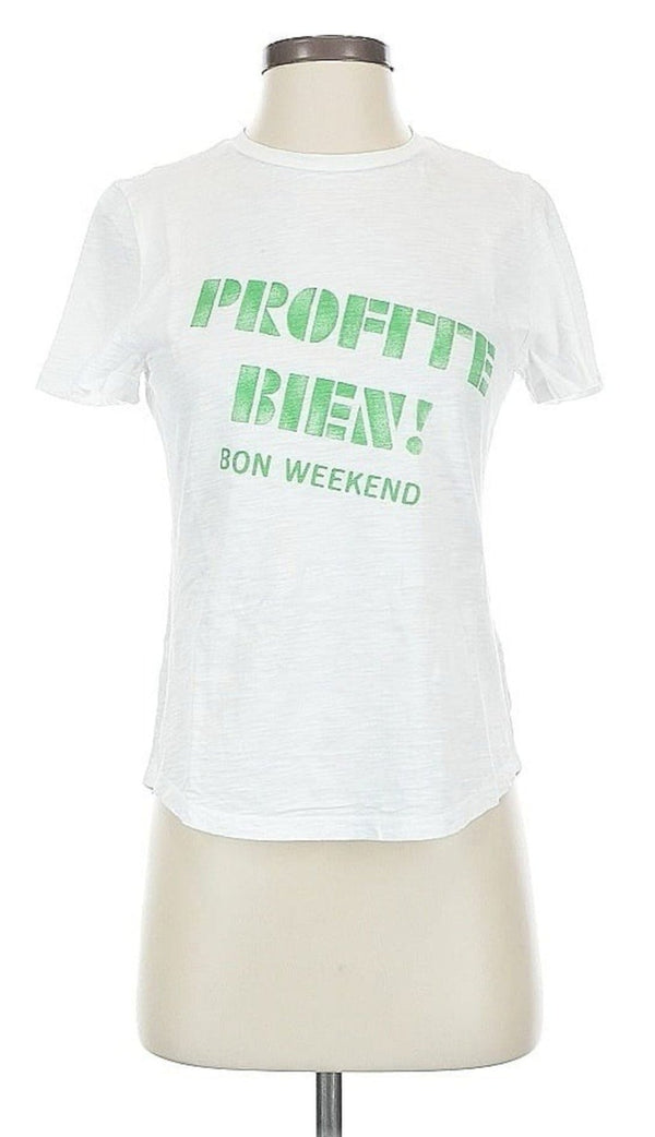 Athe Vanessa Bruno Women's White “Profite Bien Weekend” Graphic T-Shirt Size Small