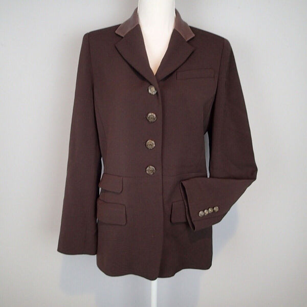 NWT Lauren Ralph Lauren Men's Chocolate Brown Riding Jacket with Leather Collar Trim, Wool, Size 8