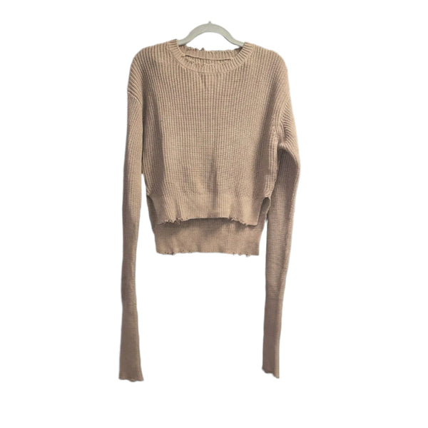RtA Women's Frayed Details Stylish Streetwear Sweater in Camel Tan, Size XXL