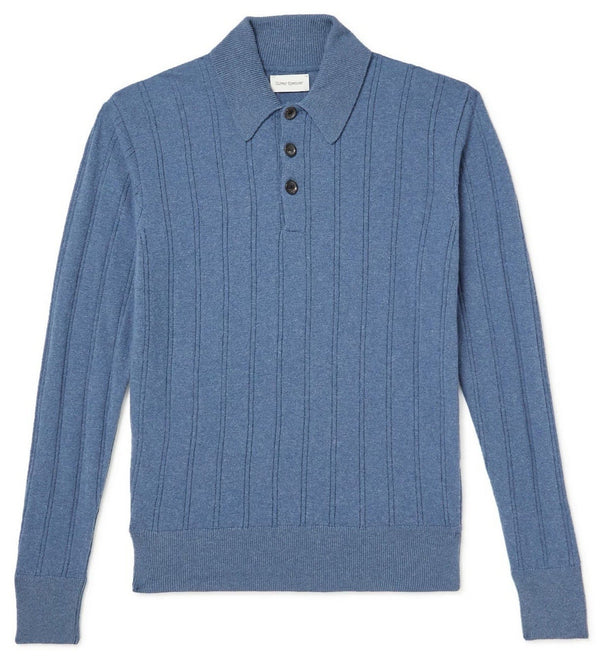 Oliver Spencer Women’s Pablo Knitted Polo Sweater – Blue Fine Wool, Size Small