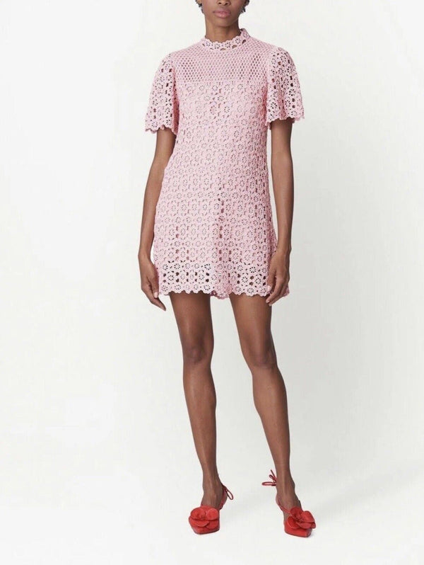 Carolina Herrera Women's Floral Crochet-Knit Shift Dress - Pink, Size Medium