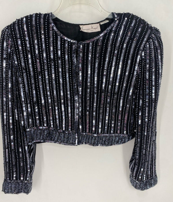 VTG Laurence Kazar New York black grey cropped Beaded Sequin Evening Jacket XL