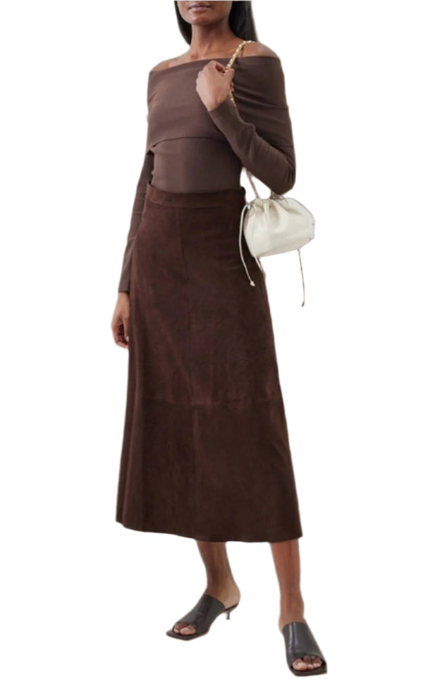 VTG Valerie Stephens women's brown suede leather midi long skirt