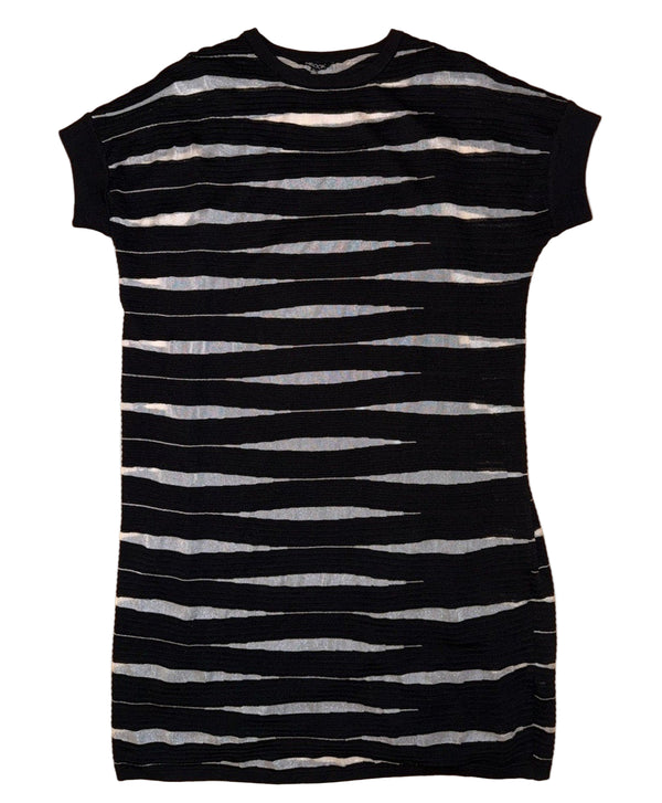 MISOOK Women’s Black & White Textured Knit Shift Sweater Dress – Size Large