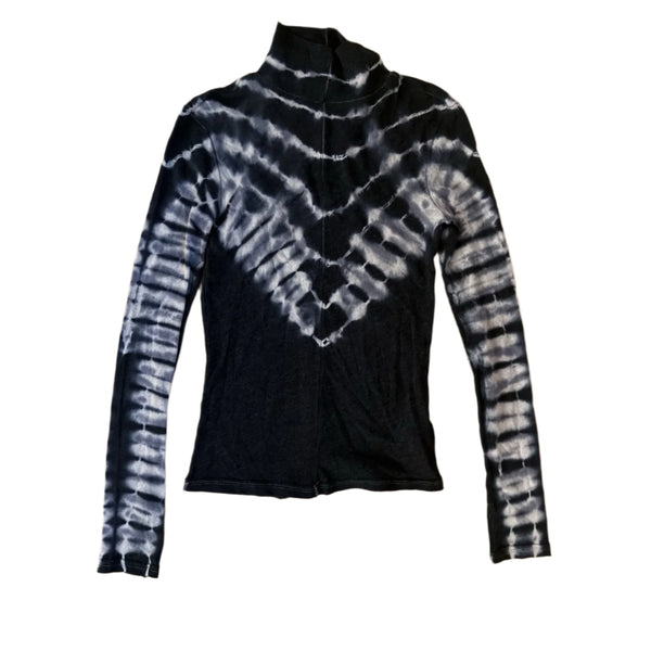 Free People Women's Psychedelic Thumb Hole TurtleNeck Tie Dye Top Navy Small