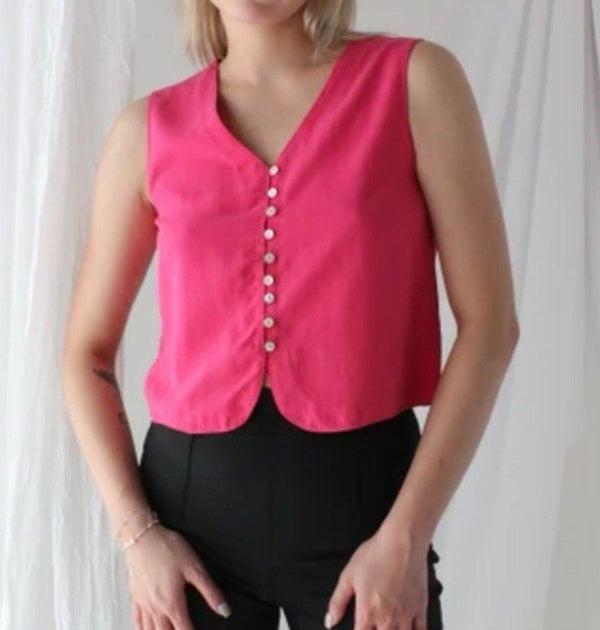 VTG Express Women’s Silk Pink Sleeveless Cropped Vest Top – Medium