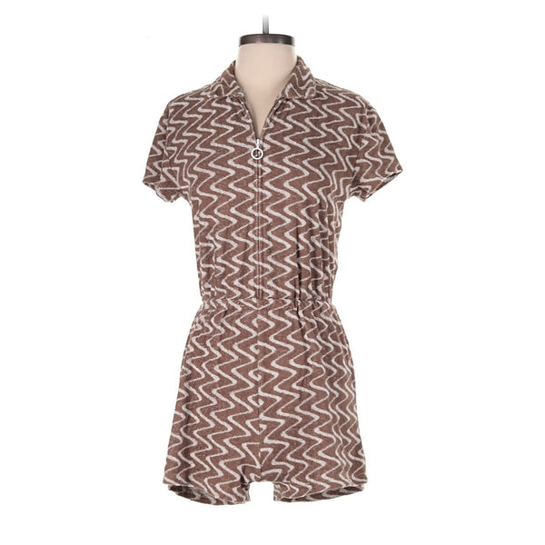 Dandy Del Mar Women’s Terryknit Brown Printed Short Sleeve Romper Medium