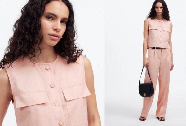 Madewell Women's Pink Sleeveless Button-Down vest top Small