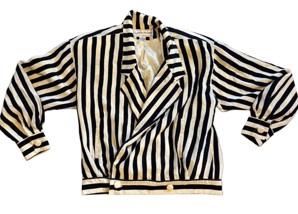 VTG Evan Picone Women’s Silk Black White Striped Button Jacket Size 8