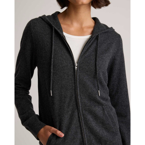Quince 100% Mongolian Cashmere Hooded Zip Cardigan Sweater Gray Charcoal Medium