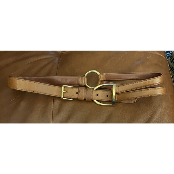 Ralph Lauren Collection Equestrian Stirrup Saddle Brown Leather Tri Strap Belt