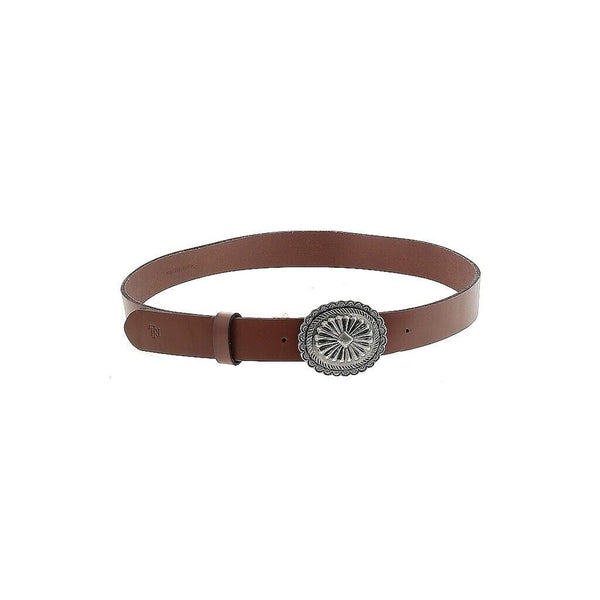 Lauren Ralph Lauren Women's Concho Silver Buckle Leather Belt, Brown Western Medium