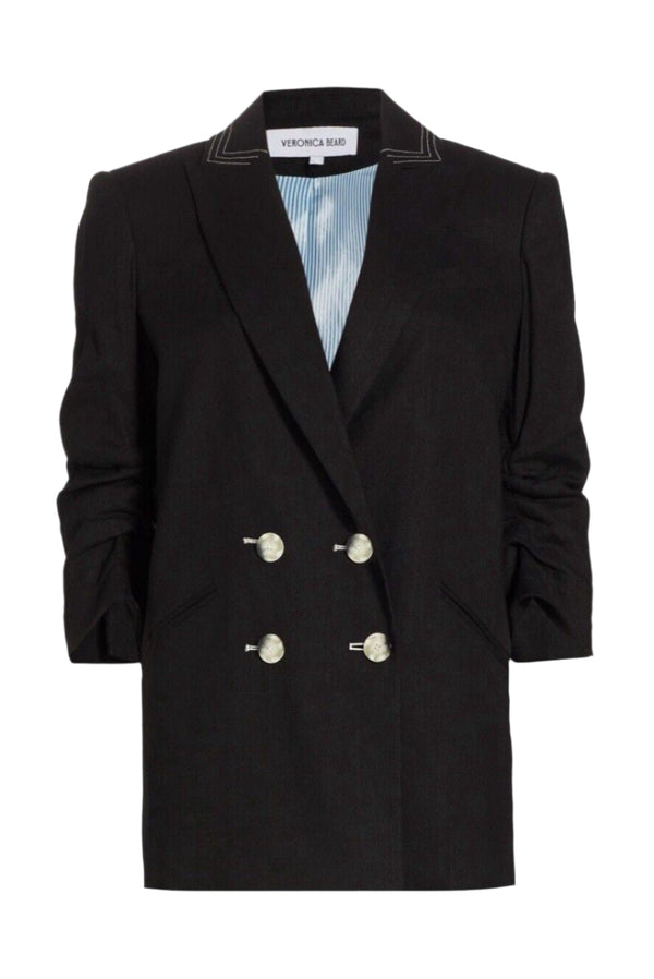 Veronica Beard Women's Kiernan Dickey Jacket - Black Linen Blend Double-Breasted Blazer - Size 0