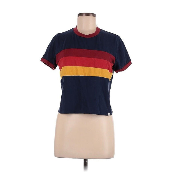 marine layer re spun Short Sleeve Cropped Rainbow Stripe T Shirt Medium