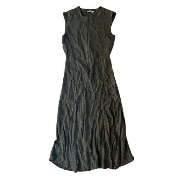 Aday Women’s Sage Green Midi Dress – Zip Front, Cupro Fabric, Size Small