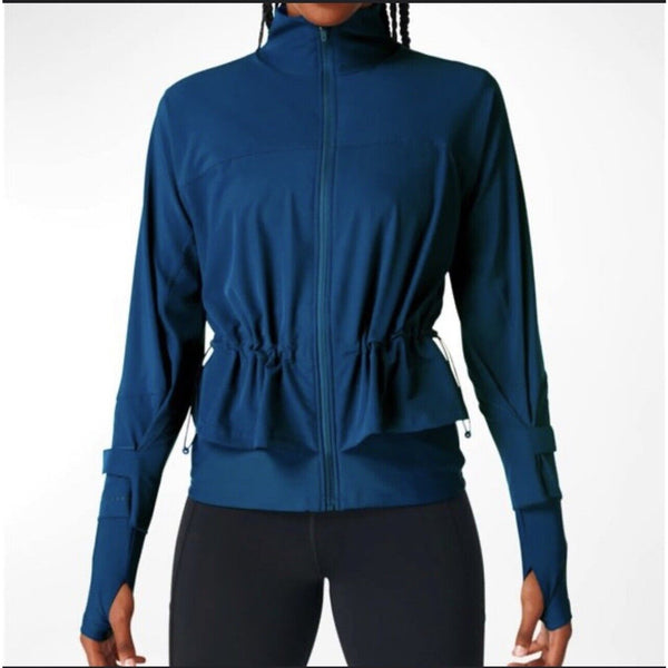 Sweaty Betty Fast Track Jacket Midnight Blue Layered Running Thumb Holes Small