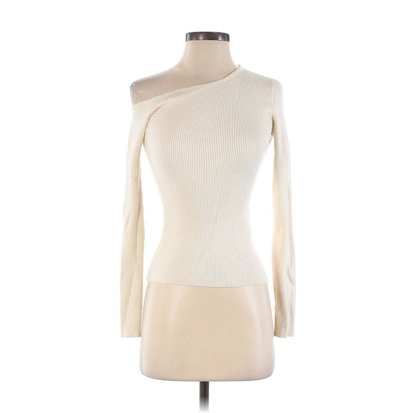 LAPOINTE Women's Cream White Ribbed One-Shoulder Long Sleeve Sweater Top, Size XL