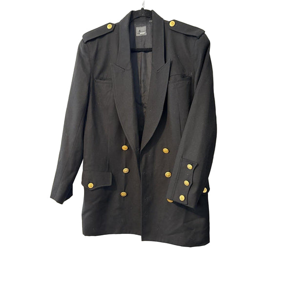 VTG Lizwear Women’s Black Gold Double Breasted Longline Blazer Jacket Size 8