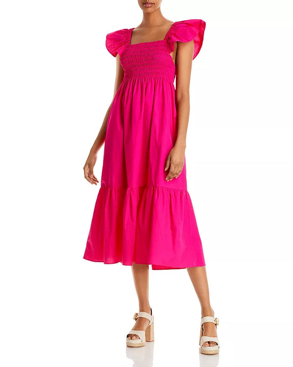 Jason Wu Hot Pink Cutout Open Back Flutter Sleeve Midi Summer Dress M