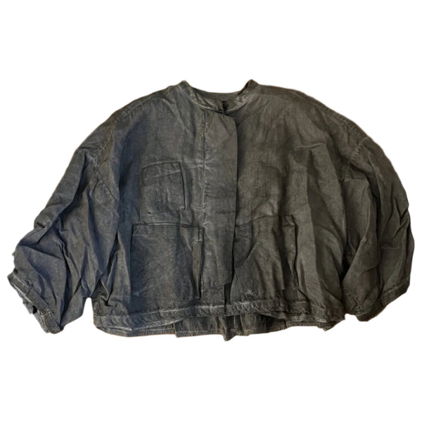 Umit Unal Women's Button Linen Jacket Grey Oversized Large