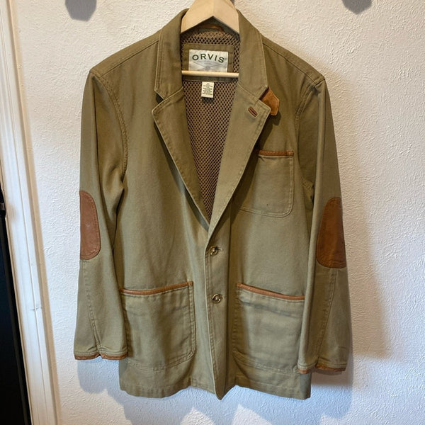 Orvis Jacket Large 42 Khaki Leather Trim Zambezi Safari Utility Field Hunt